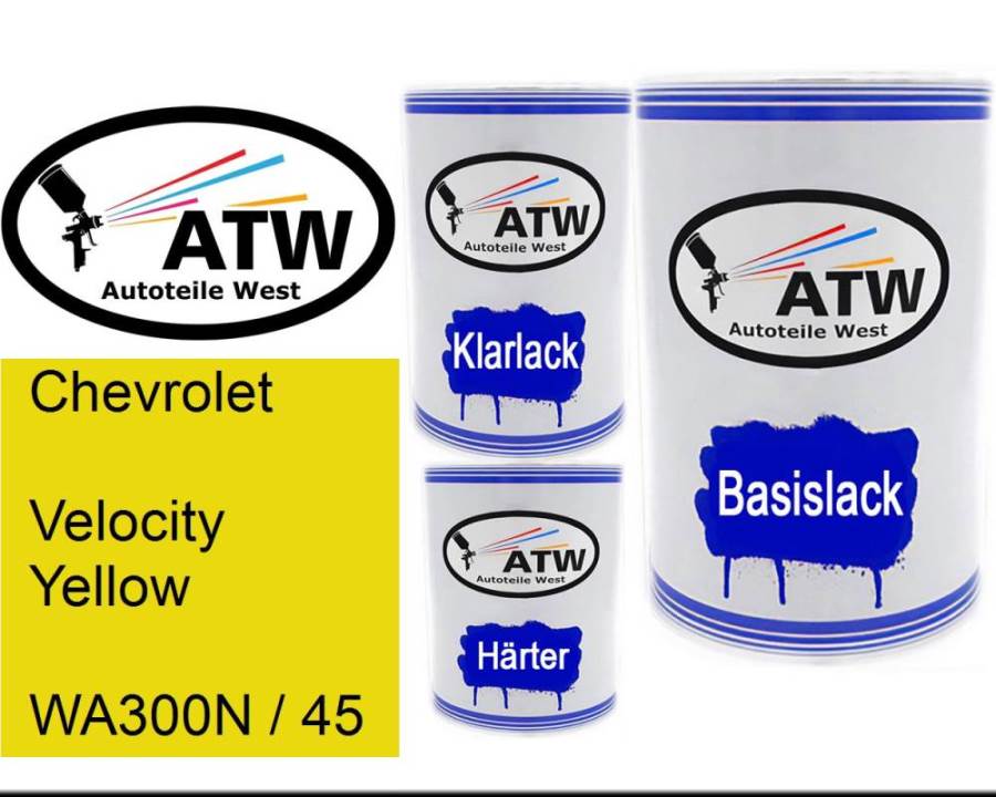 Chevrolet, Velocity Yellow, WA300N / 45: 500ml Lackdose + 500ml Klarlack + 250ml Härter - Set, von ATW Autoteile West.
